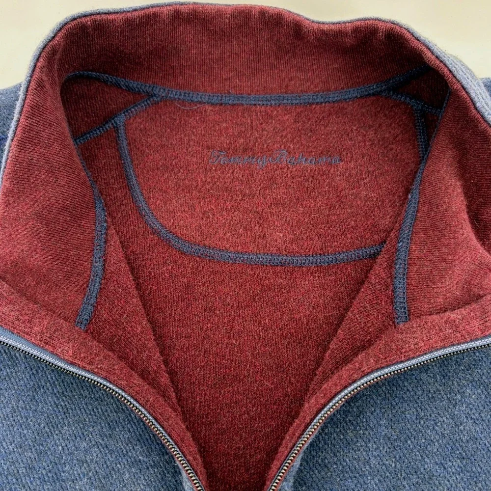 Tommy BahamaVintage Mens‎ Blue Heathered Quarter Zip Vest Red Lined XXL